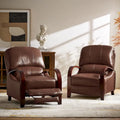 Set of 2 Alex Mid Century Modern Genuine Leather Manual Recliners with Curved Wooden Arms